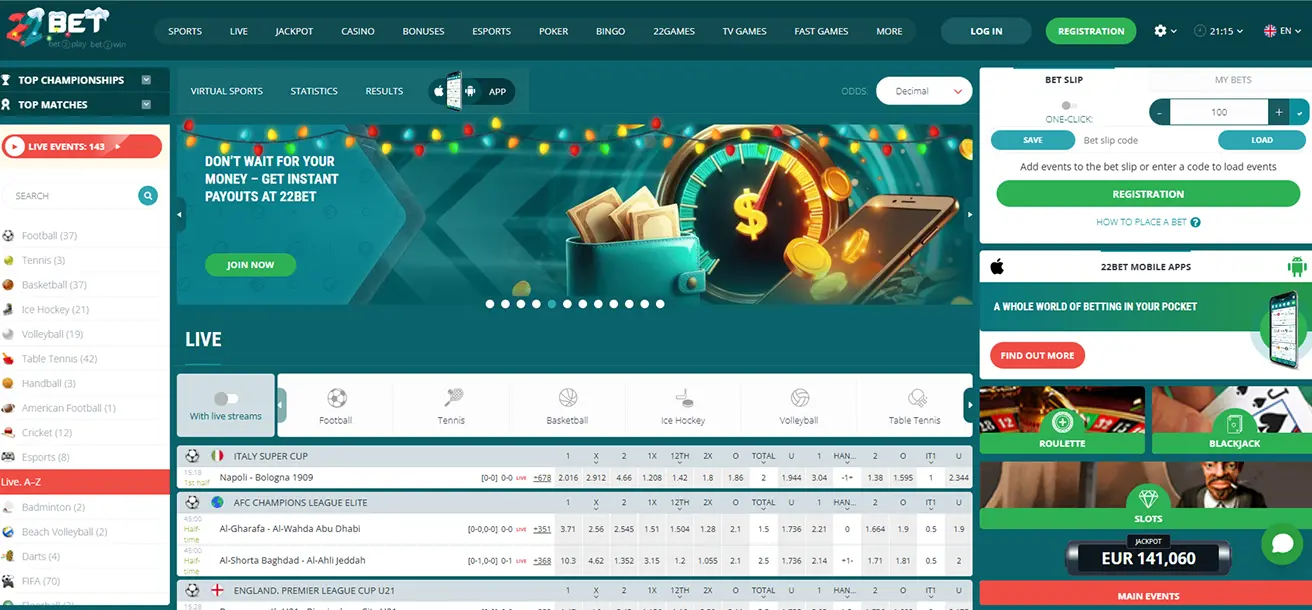 22Bet Onlinespel och Kasino